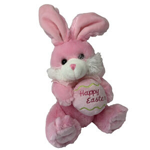 Chrisha Creations, 9" Pink Bunny Rabbit Plush "Happy Easter" 2009 CLEAN